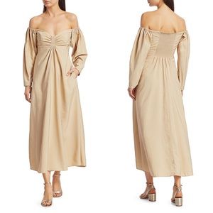 ALC Calley Off The Shoulder Smocked Back Long Sleeve Midi Dress